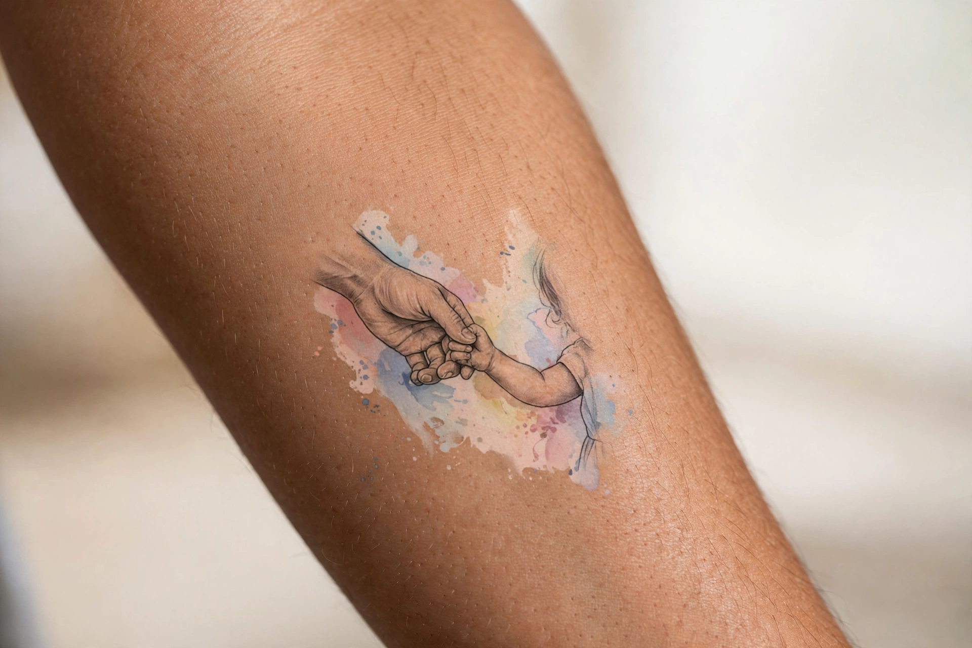 Father holding daughter's hand silhouette tattoo