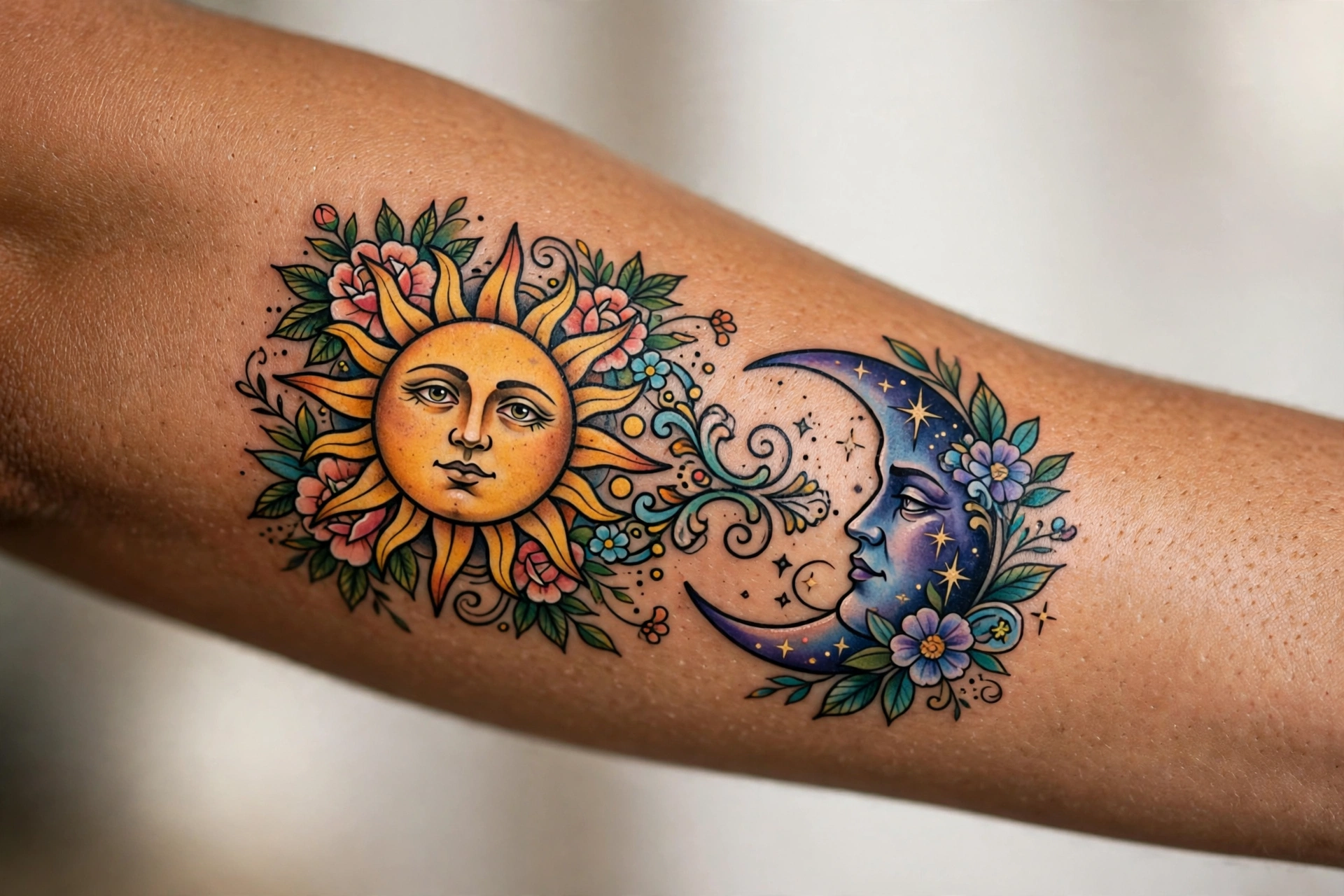 Sun and moon matching tattoo for father daughter