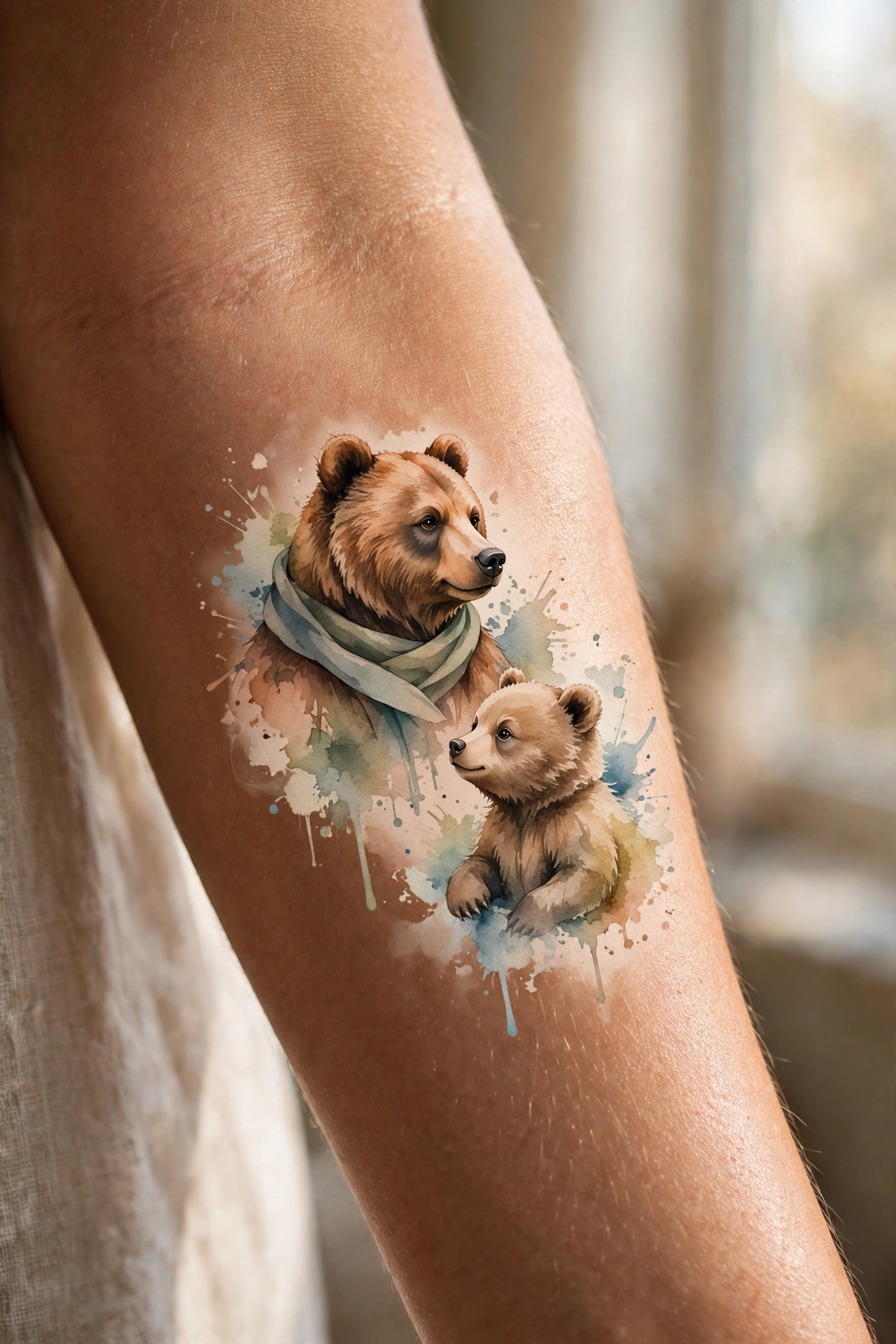 Papa bear with baby bear cub tattoo