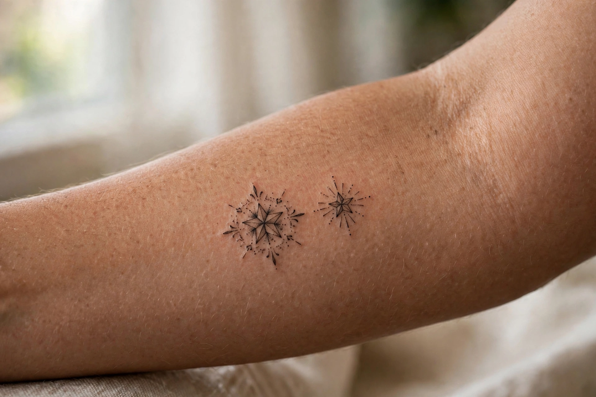 Matching north star tattoos for dad and daughter