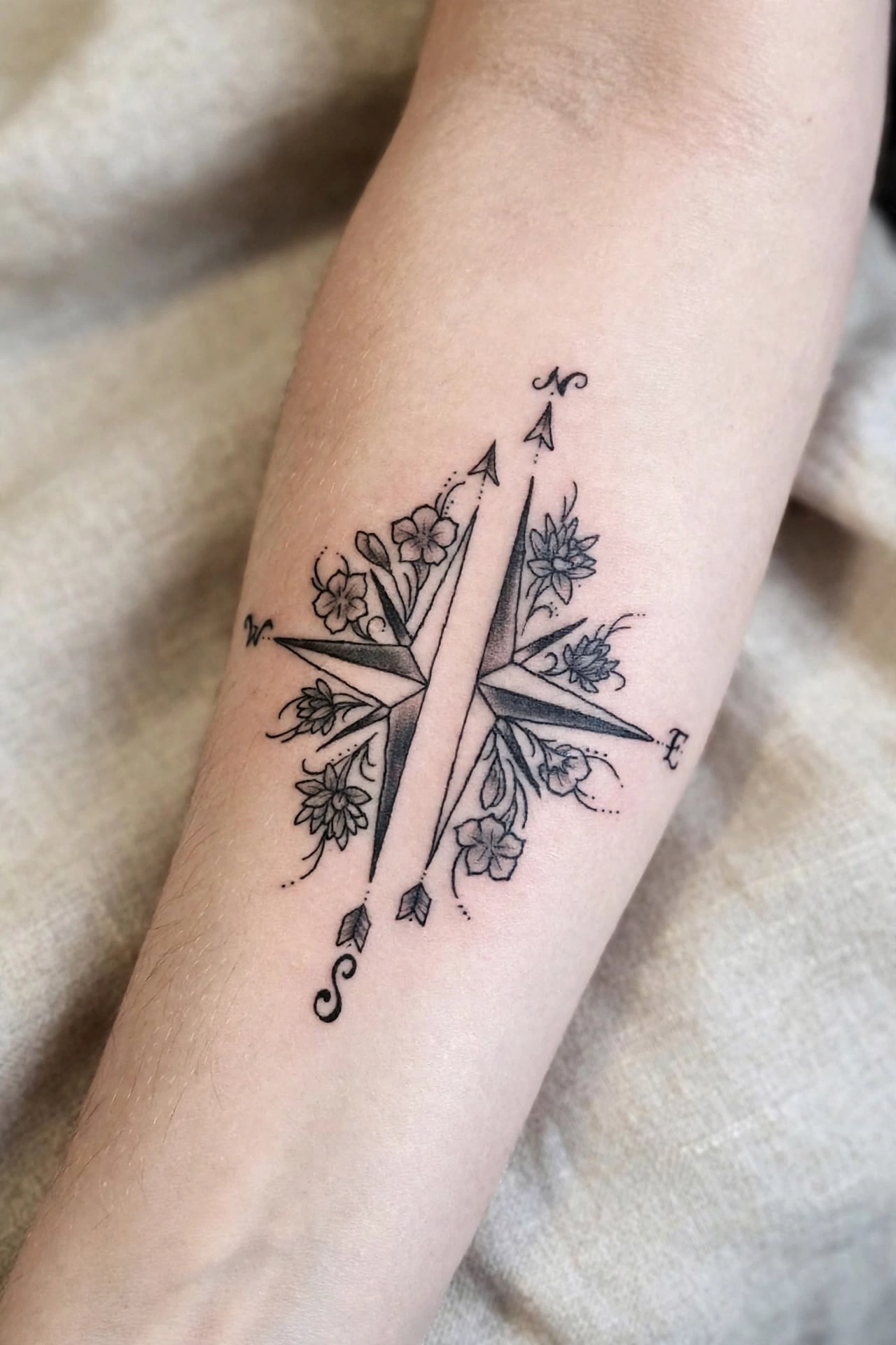 Matching compass rose tattoos father daughter