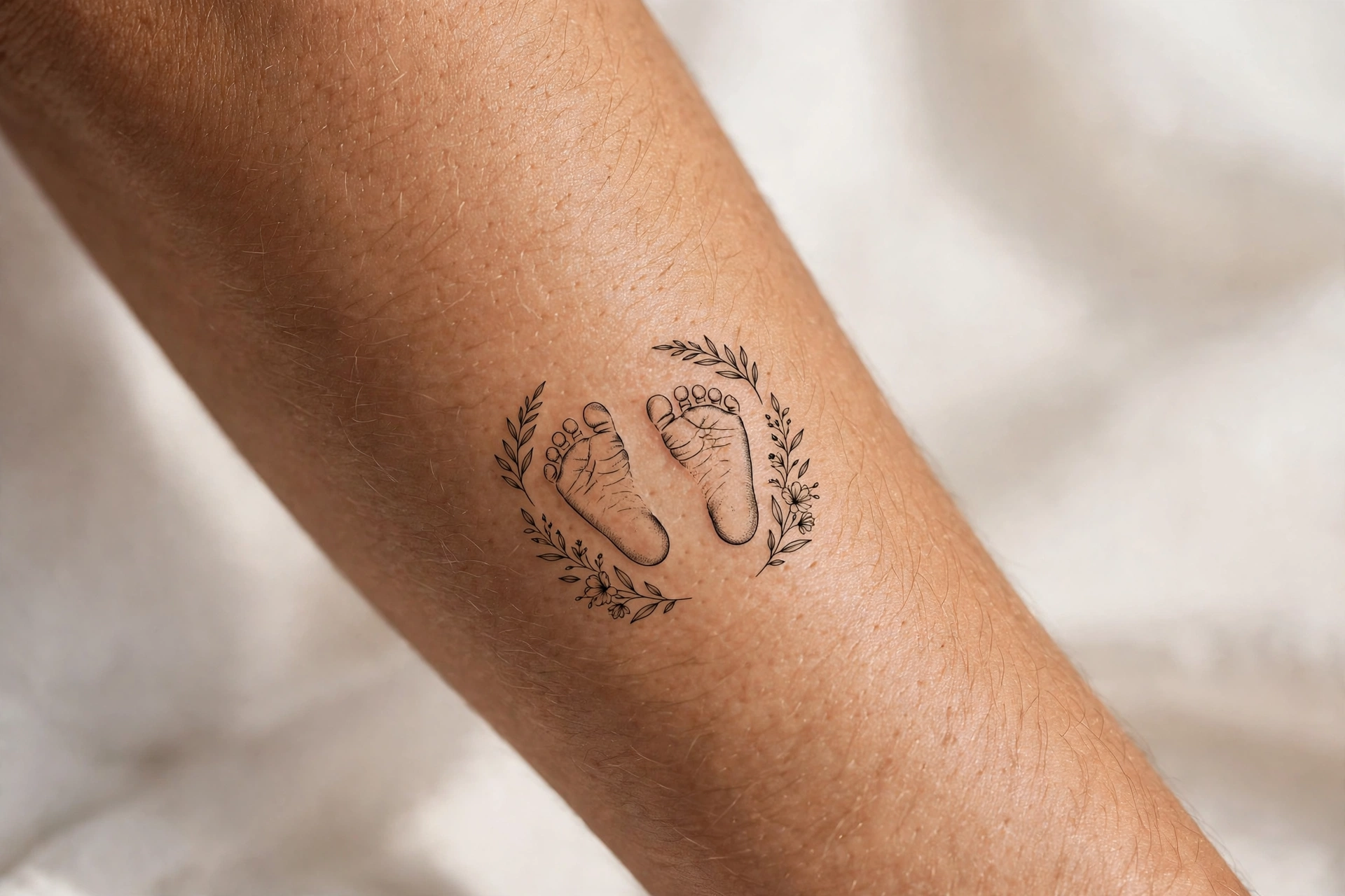 Father and child footprints walking together tattoo