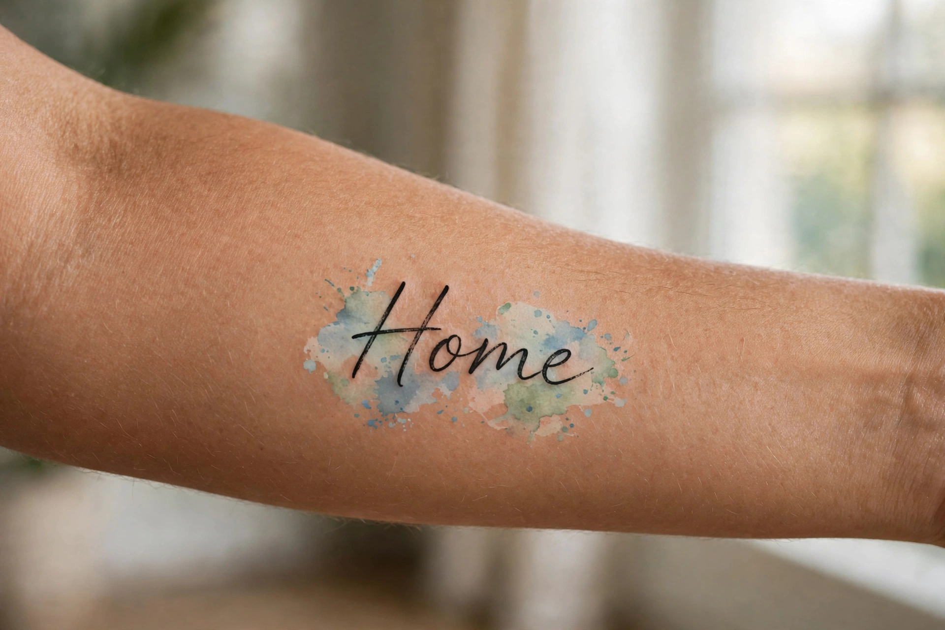 Home word tattoo in father's handwriting