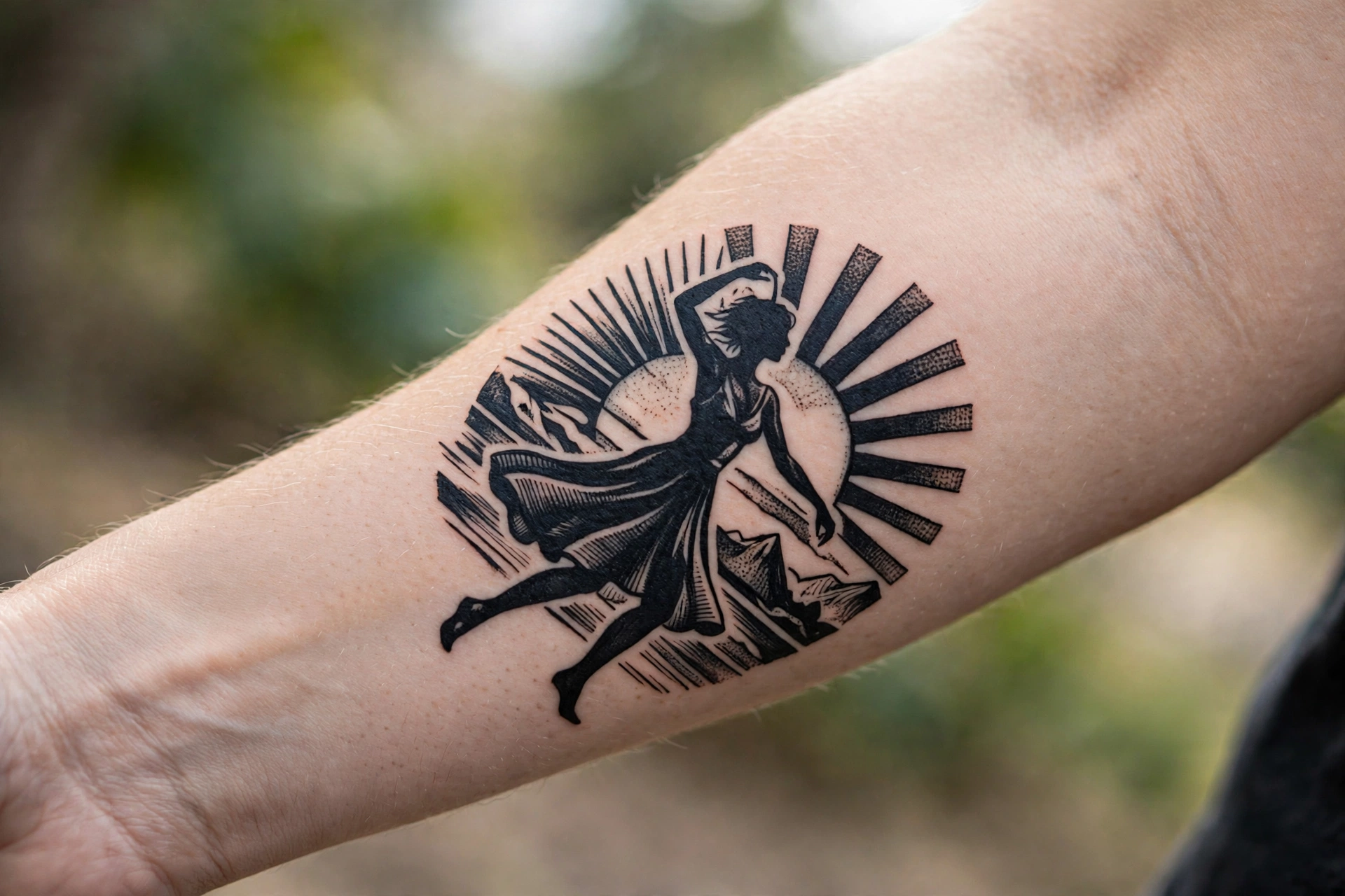 Father twirling daughter at sunset silhouette tattoo