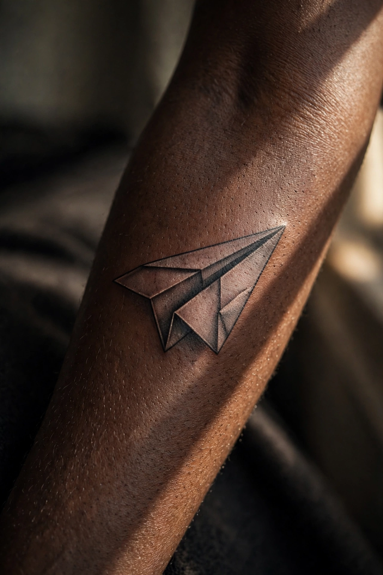 Fine line paper plane tattoo on a woman's wrist