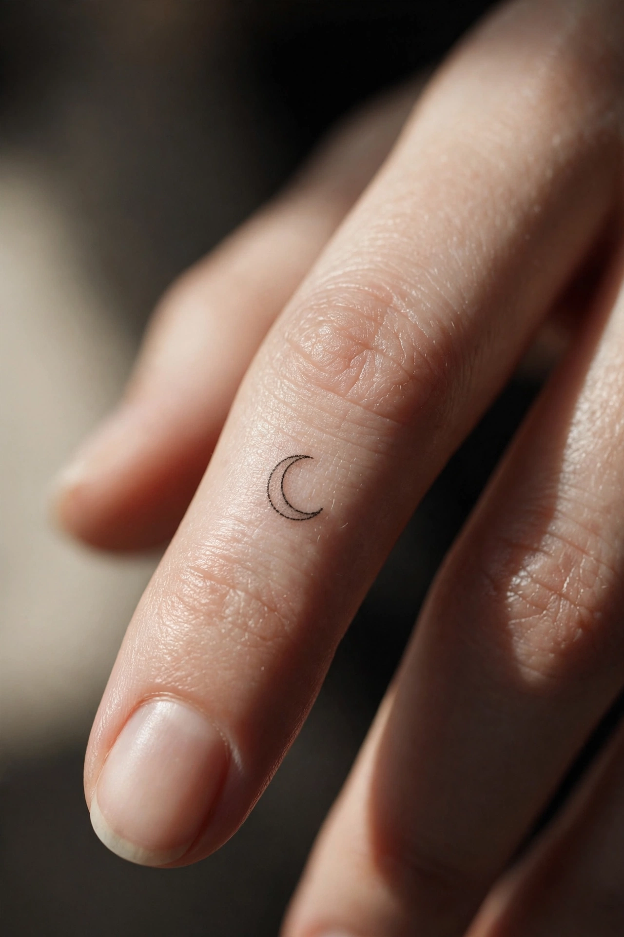 Three tiny dots tattooed in a row on a finger
