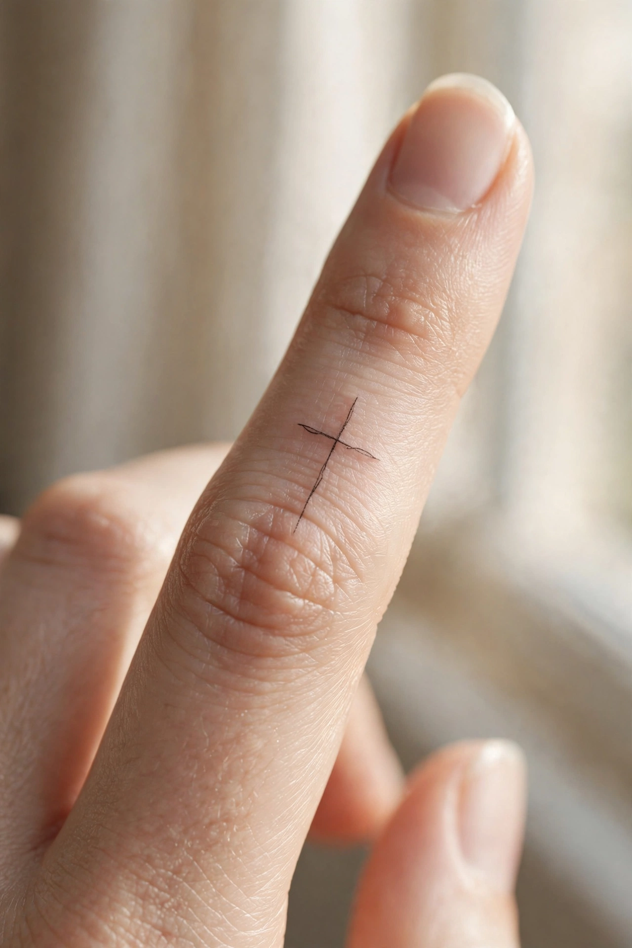 Small lightning bolt tattoo on the side of a finger