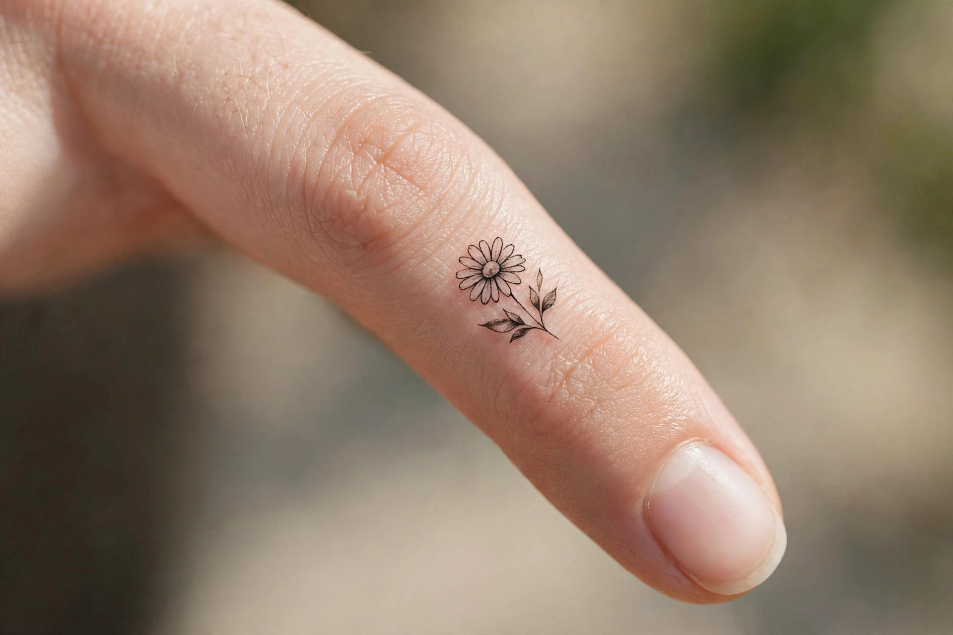 Tiny cross tattoo on the side of a middle finger