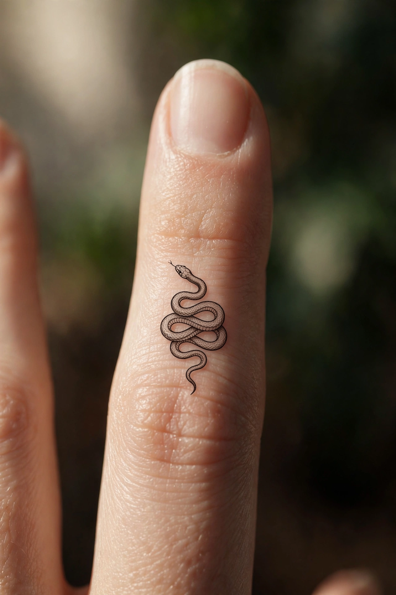 Small five-pointed star tattoo on top of a finger