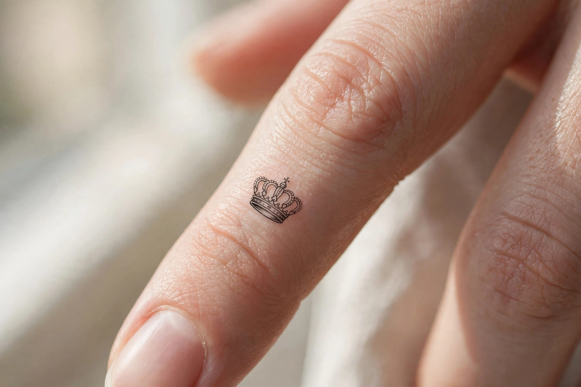 Small sun with rays tattoo on a finger knuckle