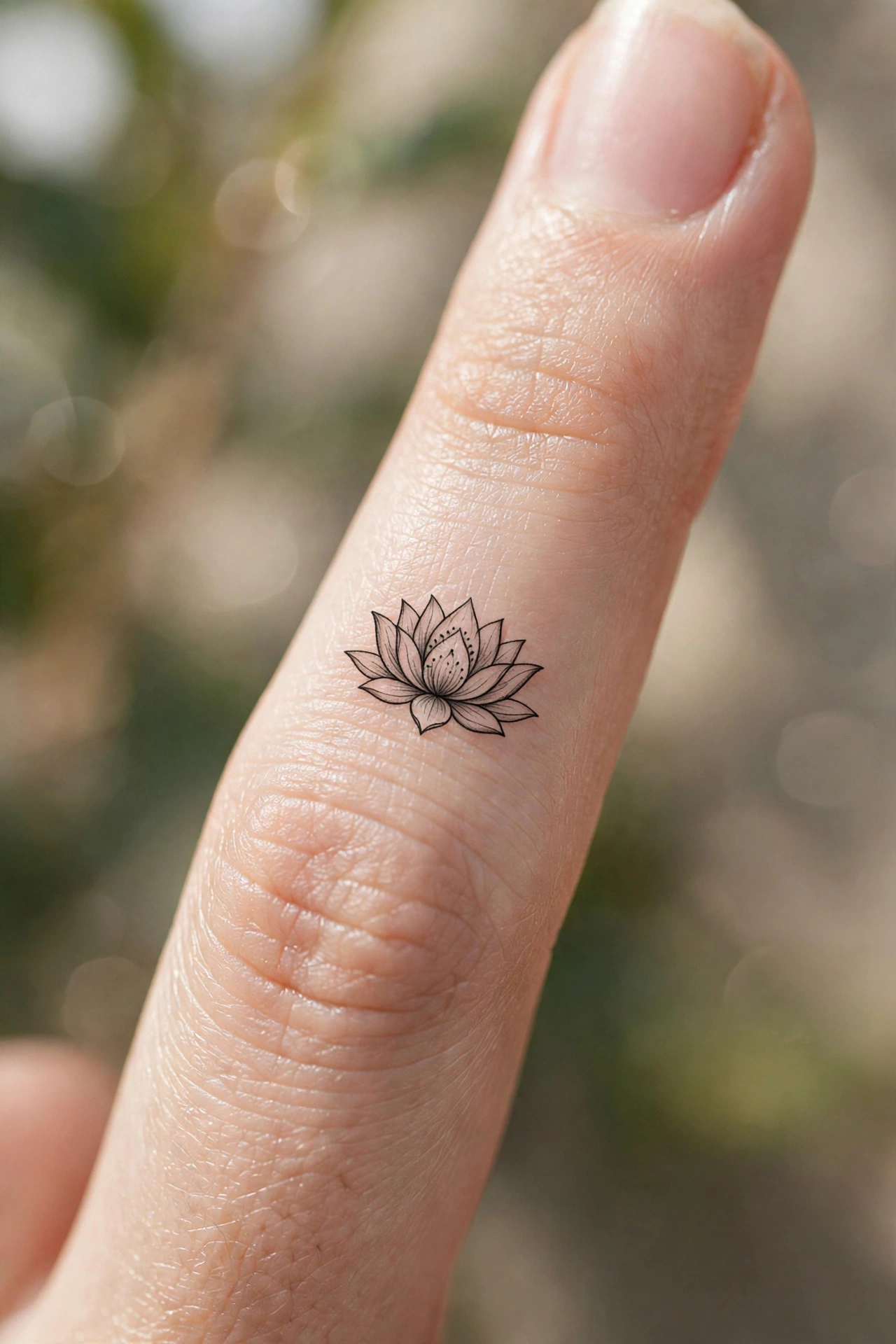 Single continuous wave line tattoo wrapping around a finger