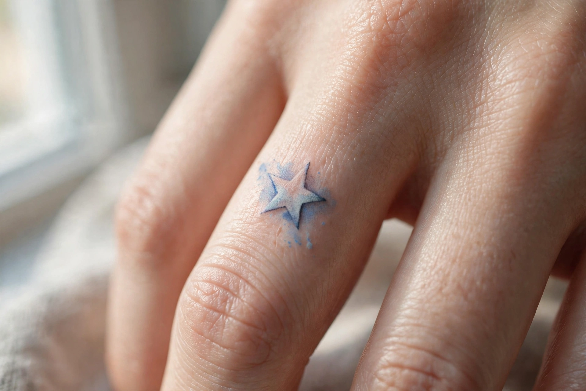 Small diamond gemstone outline tattoo on a finger