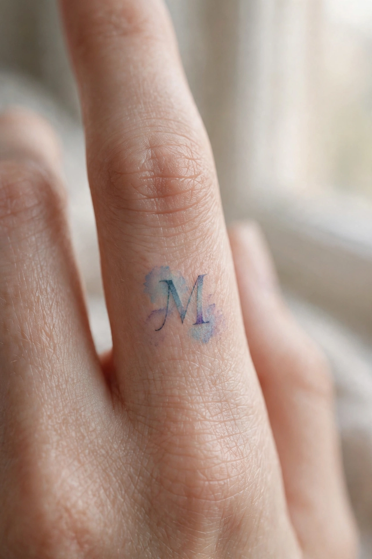Miniature snake wrapping once around a finger tattoo