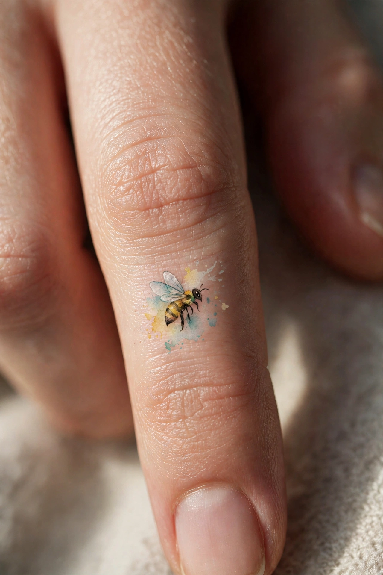 Tiny Saturn planet with rings tattoo on a finger