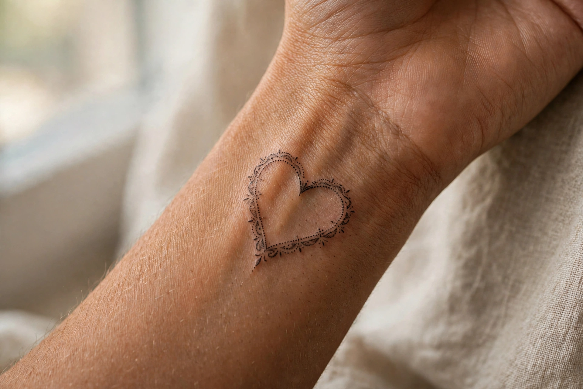 Fine line heart outline first tattoo for women on the collarbone