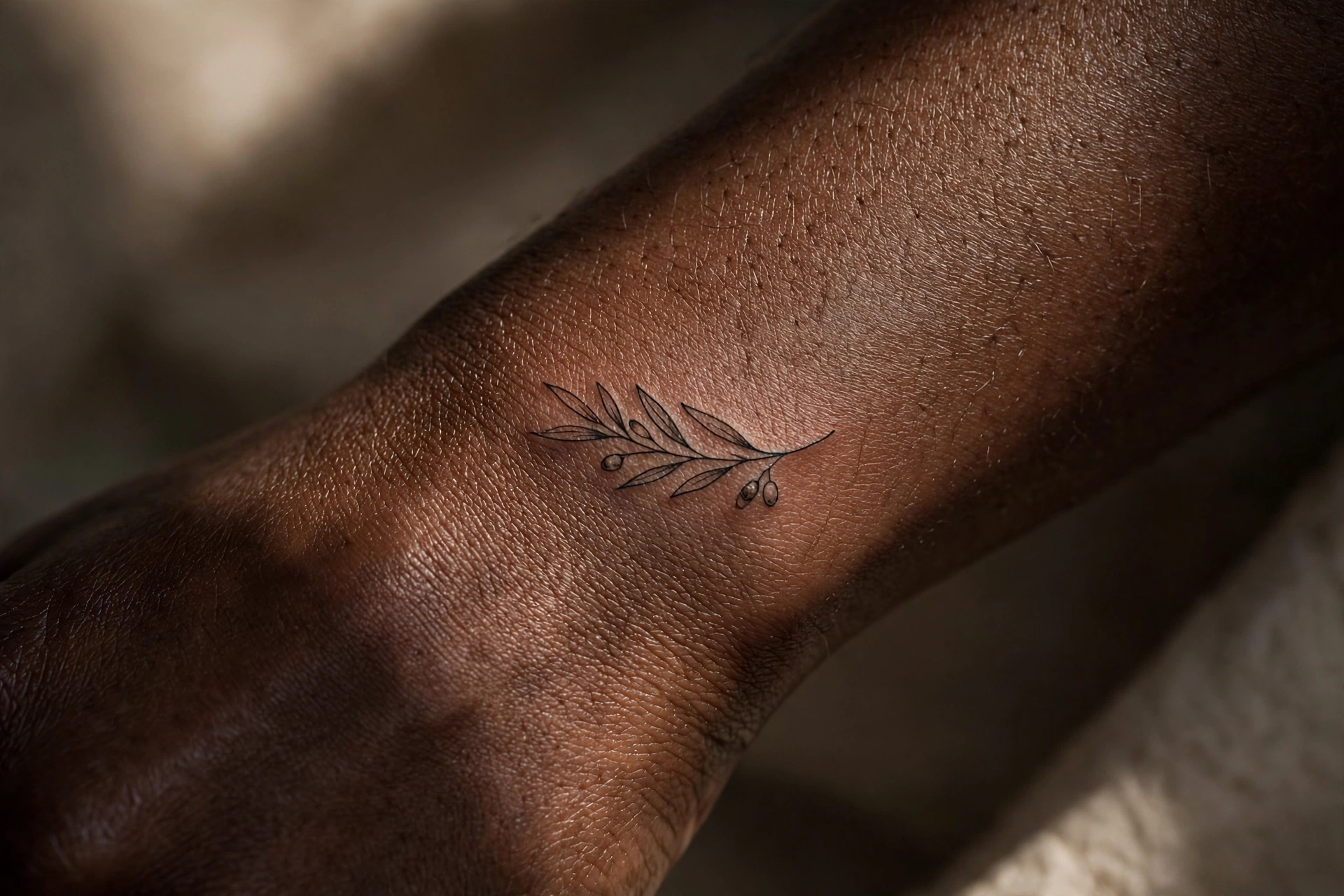 Single olive branch first tattoo idea for women on the forearm