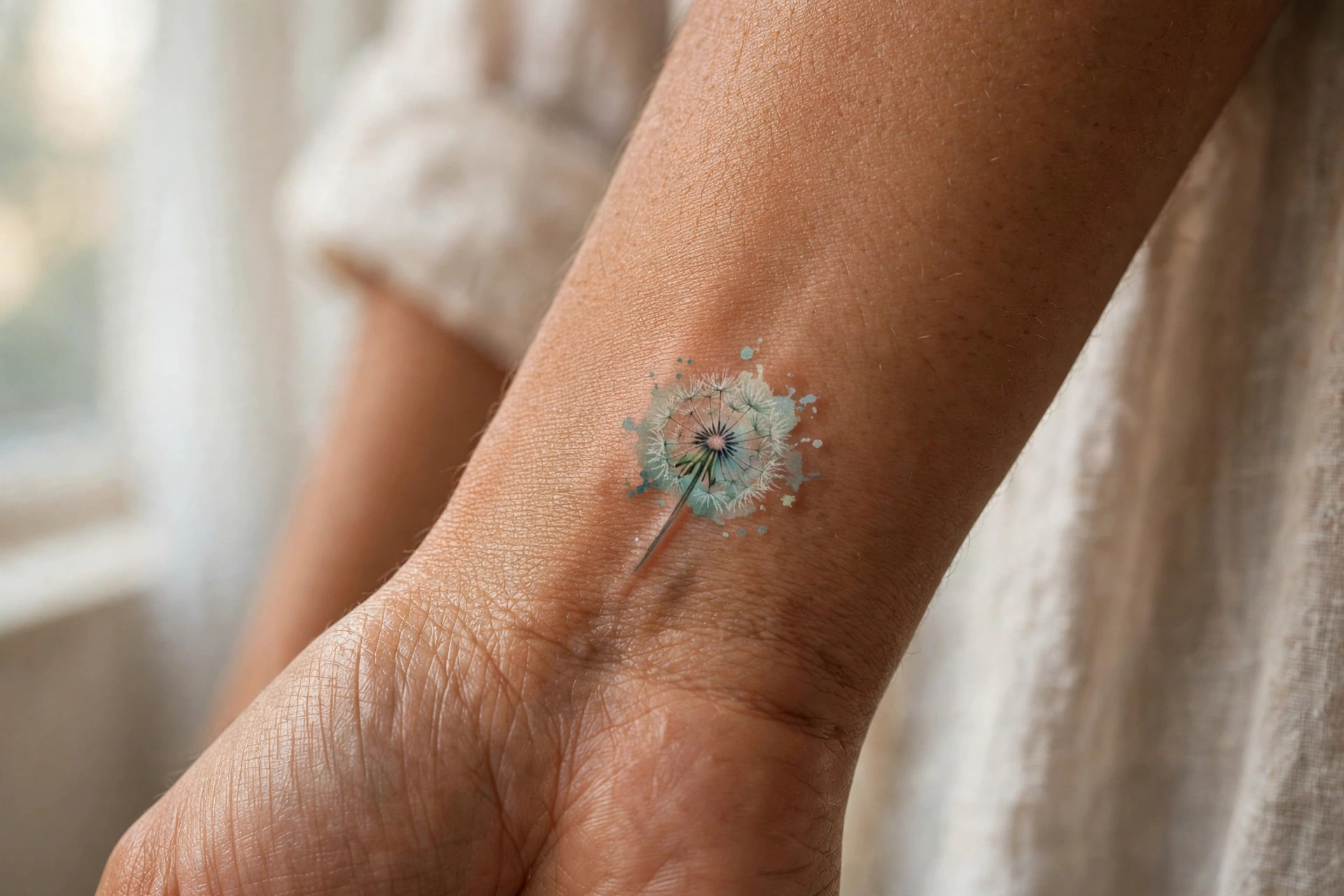 Small dandelion puff first tattoo for women on the shoulder
