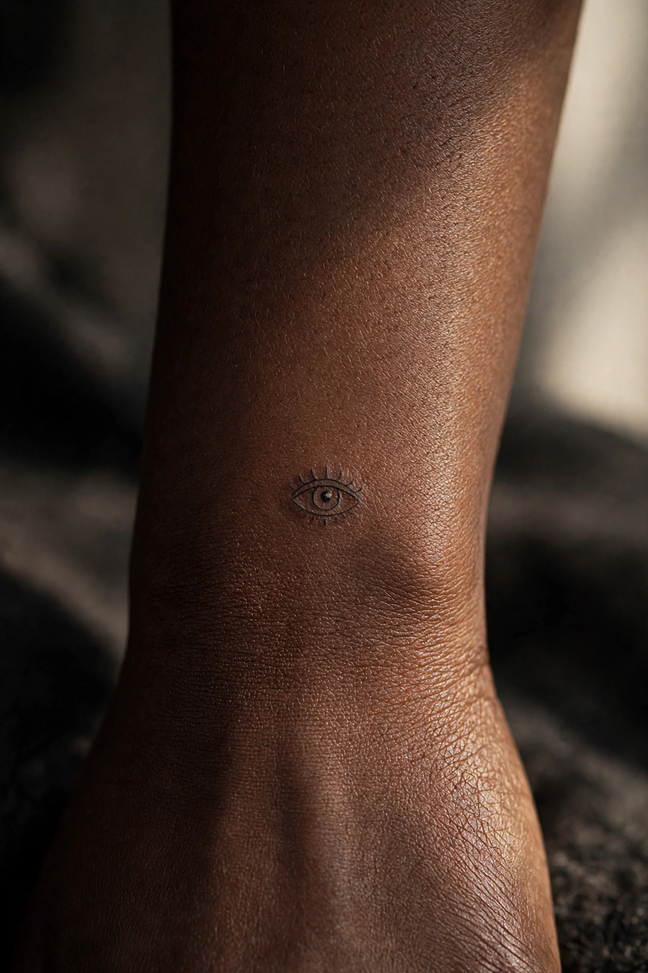 Tiny evil eye first tattoo idea for women on the wrist