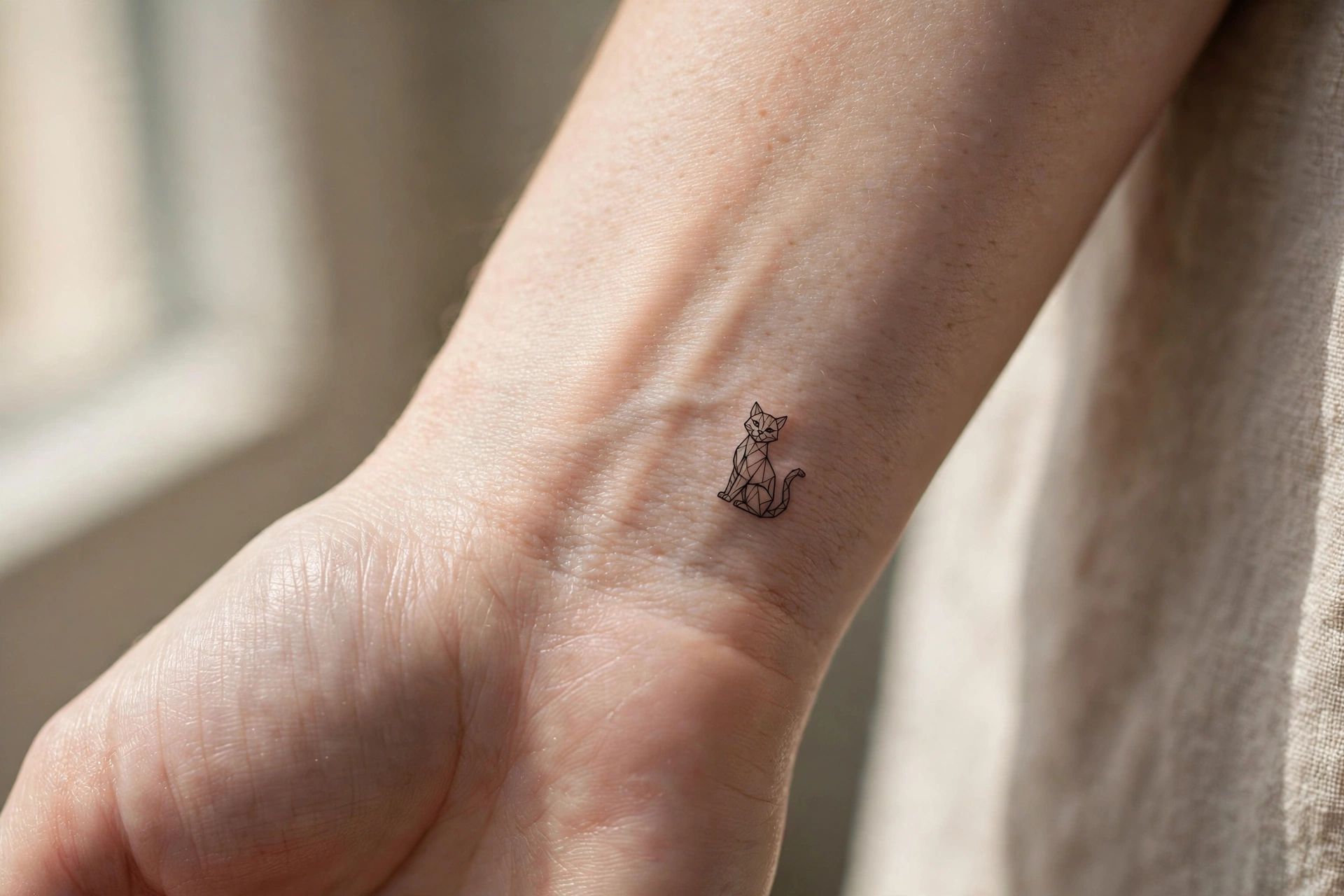 Tiny cat silhouette first tattoo idea for women on the ankle