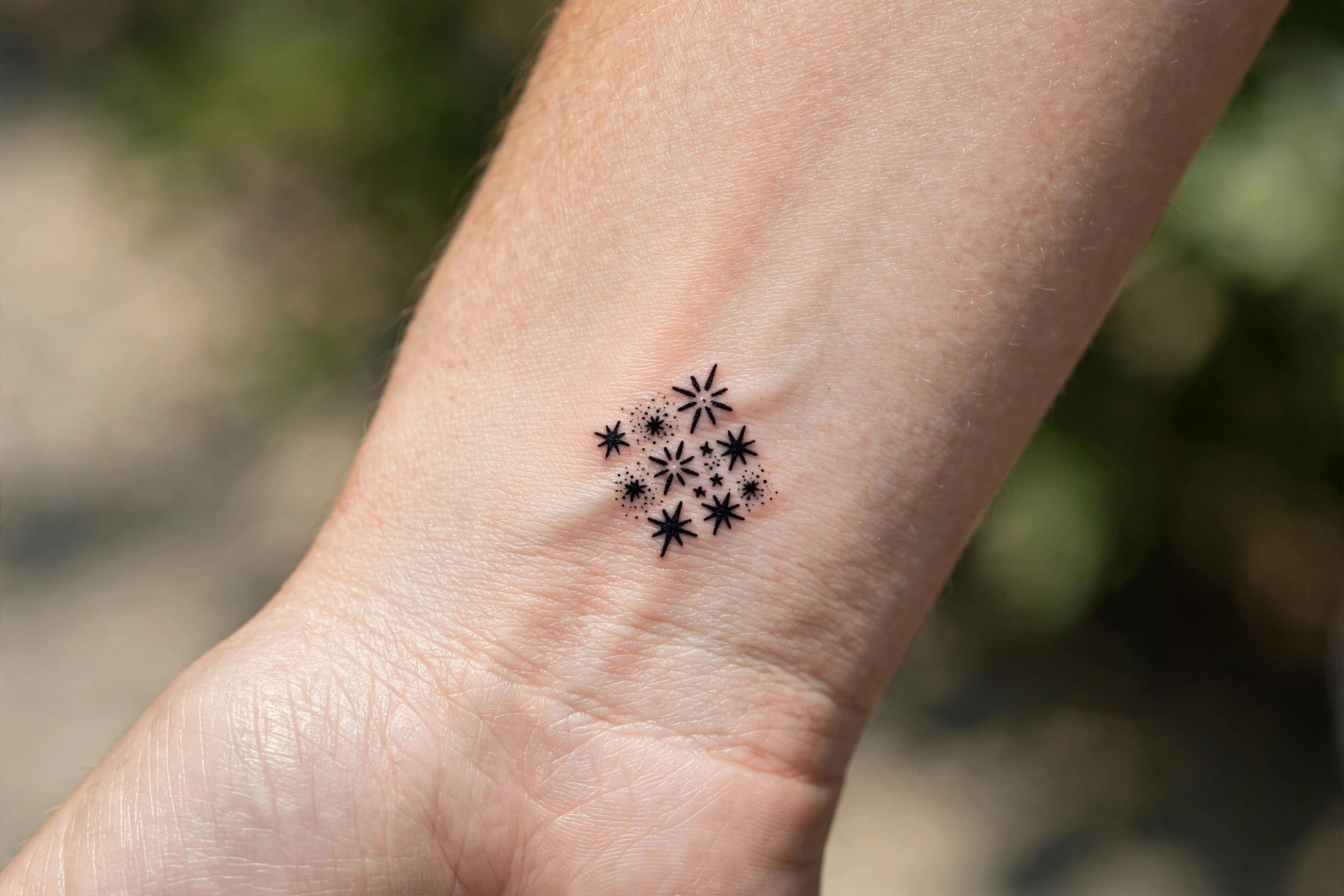 Tiny star cluster first tattoo idea for women on the collarbone