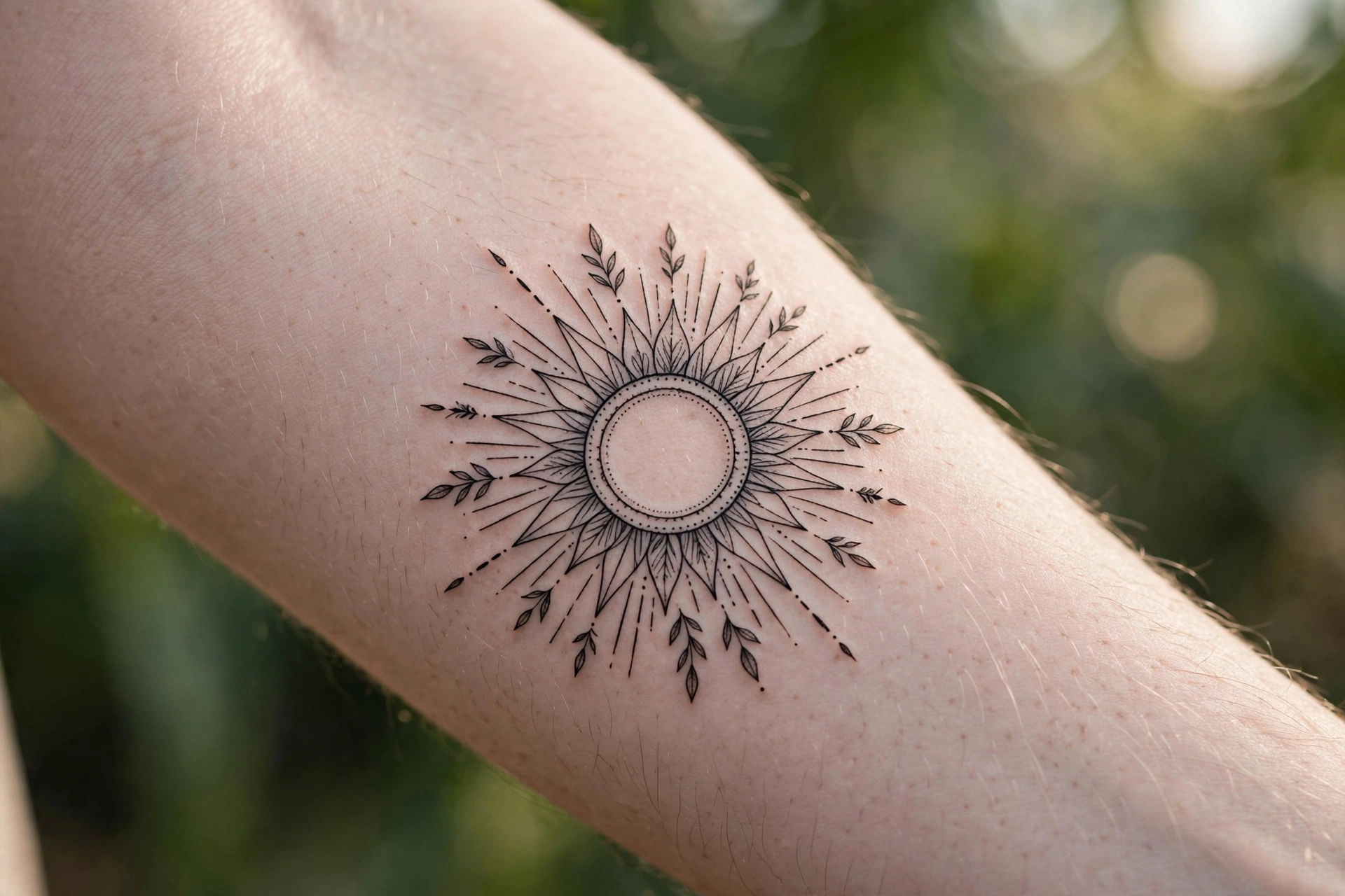 Paper plane with dotted flight trail looping on a woman's forearm