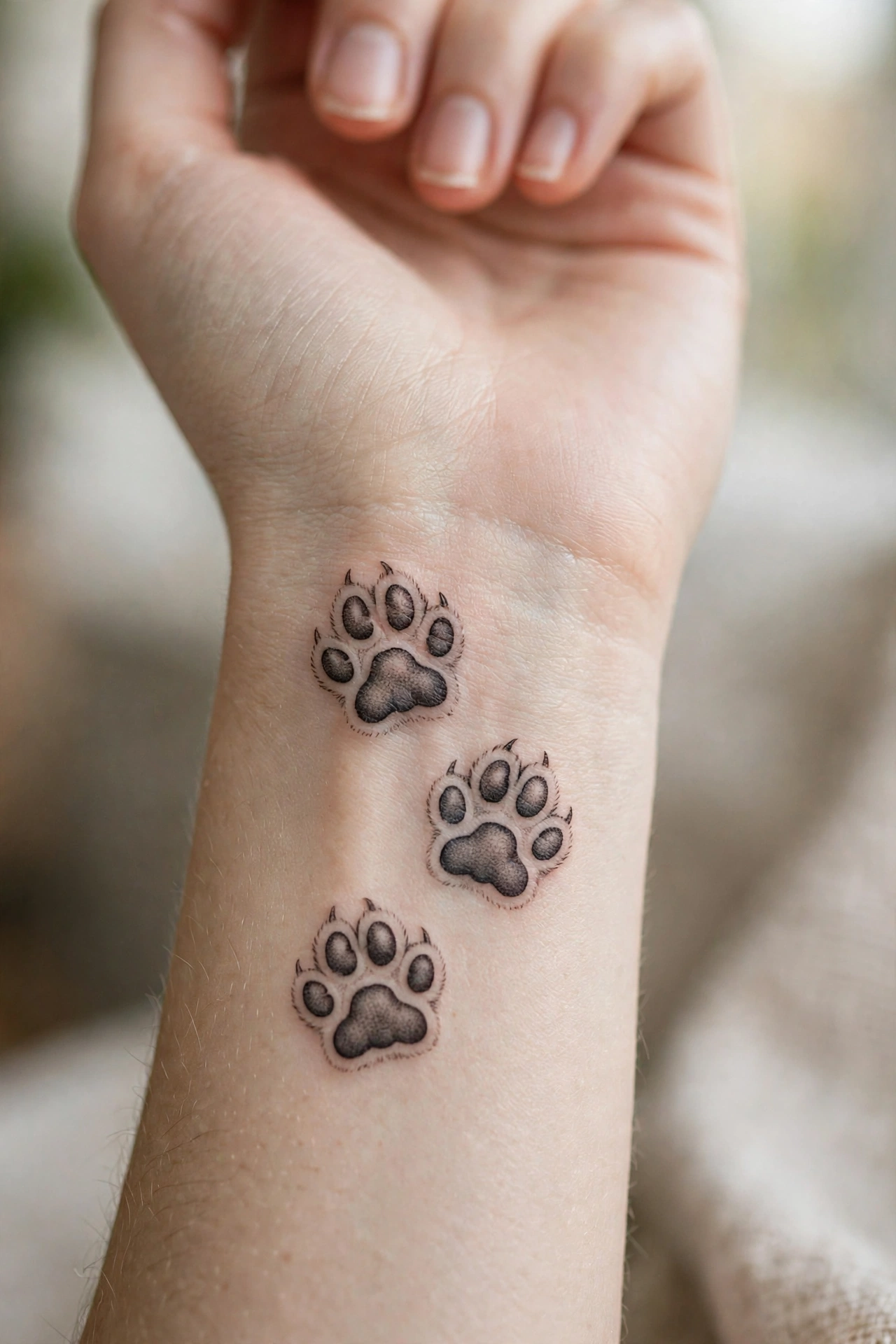 Kitten paw prints girly tattoo idea on the foot