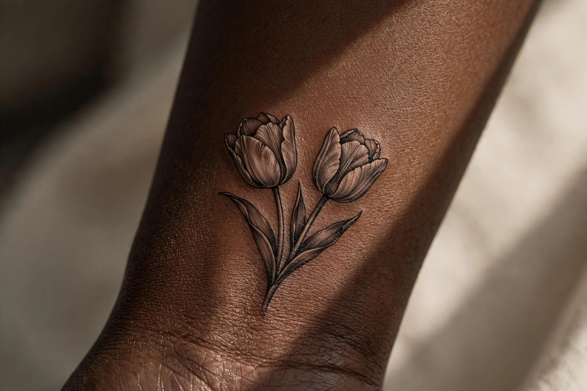 Tulip pair girly tattoo idea on the forearm