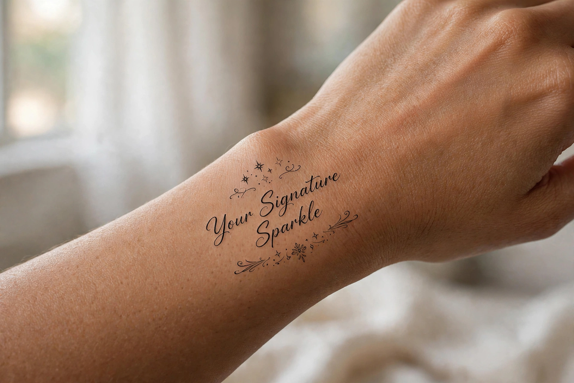 Signature sparkle trail girly tattoo idea on the shoulder