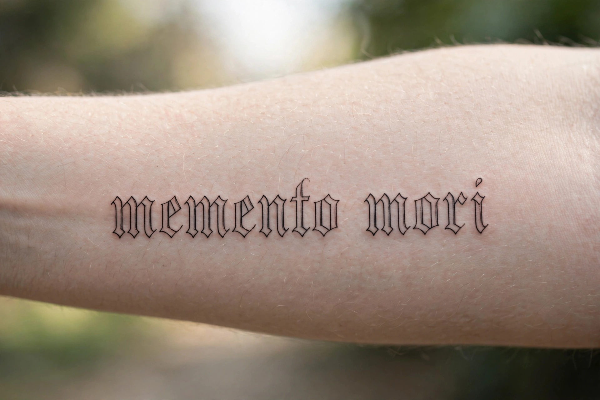 Ornate gothic blackletter script tattoo on ribcage