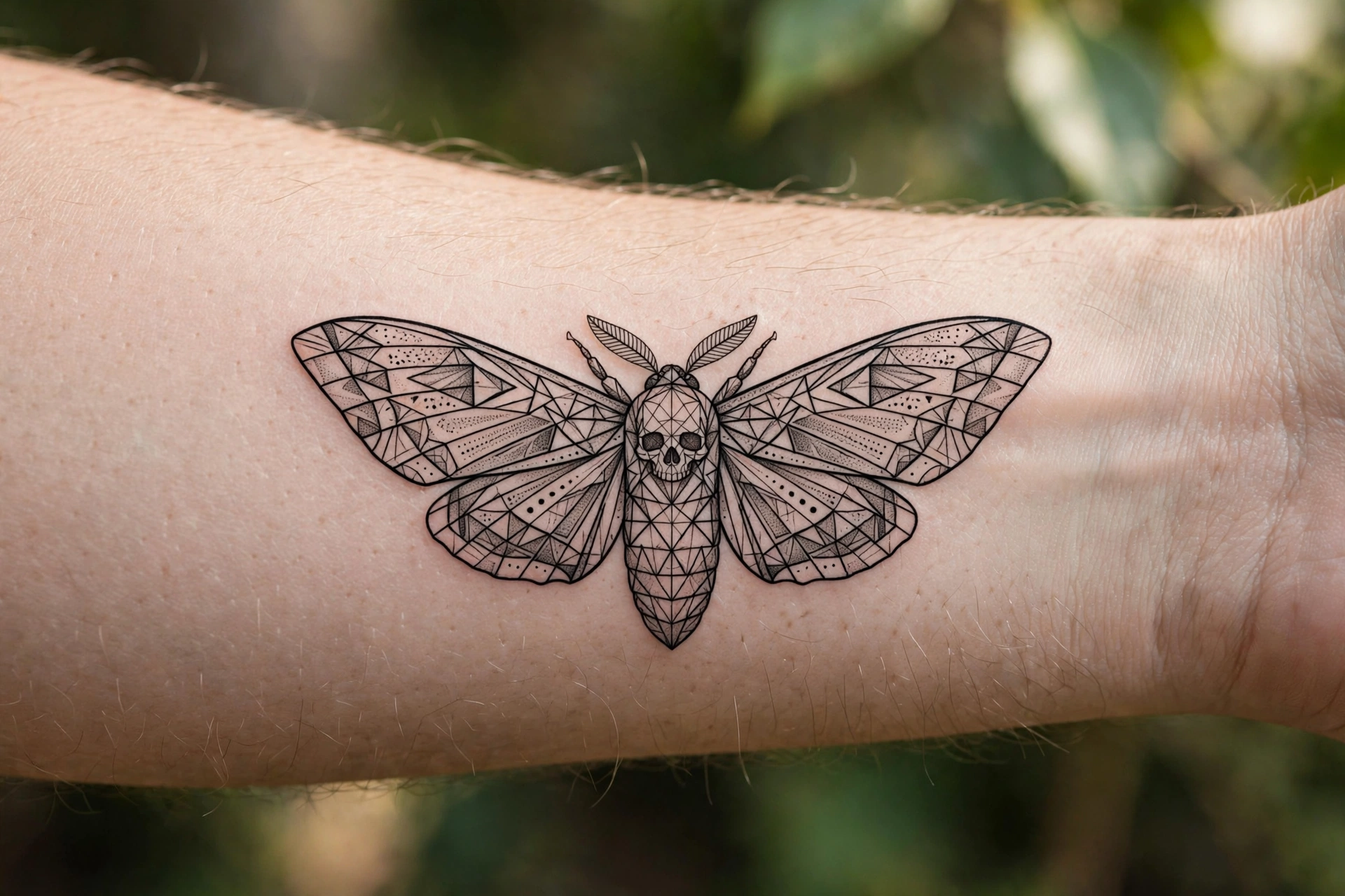 Death's-head hawkmoth gothic tattoo with skull marking