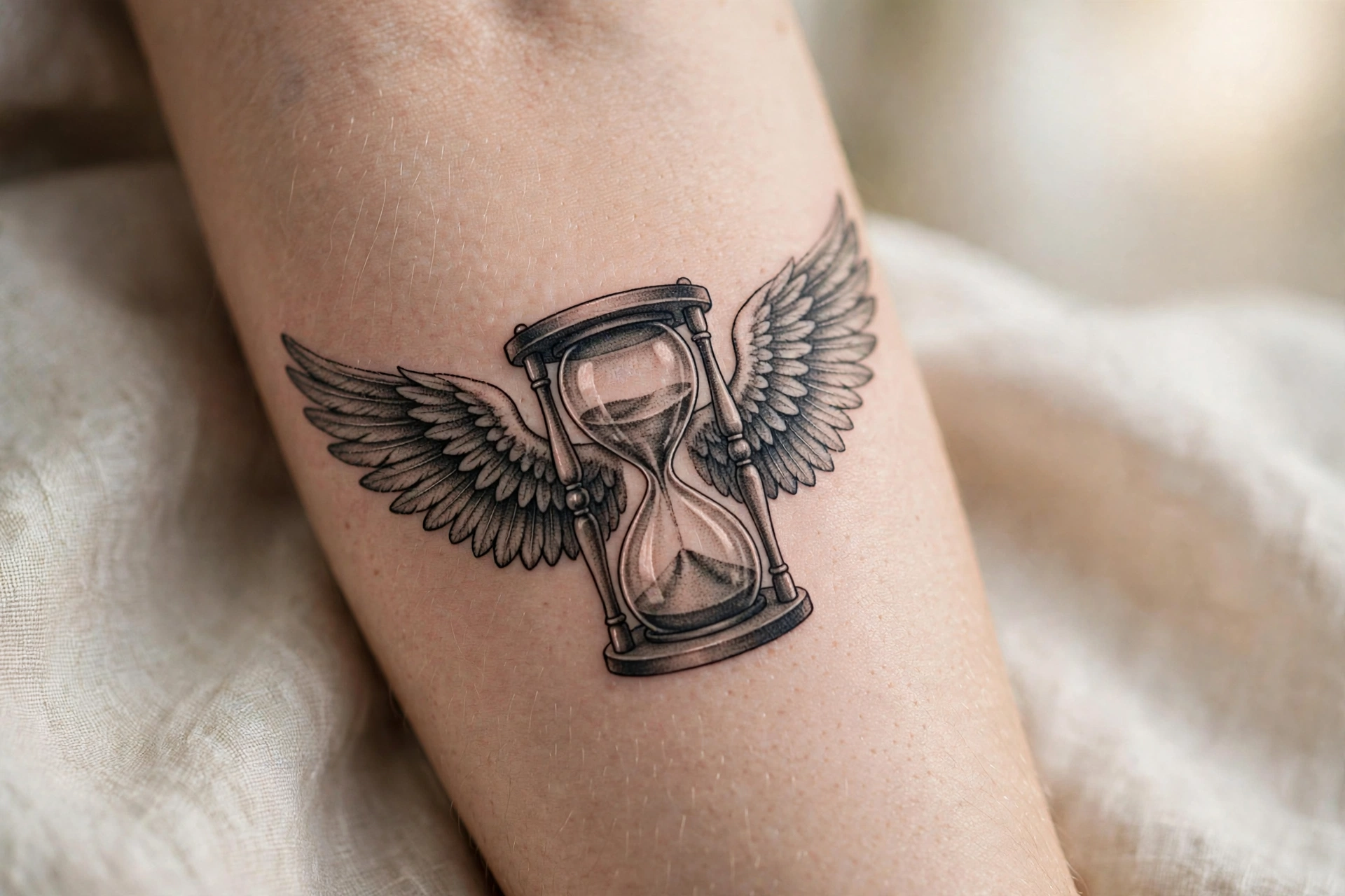 Winged hourglass memento mori gothic tattoo