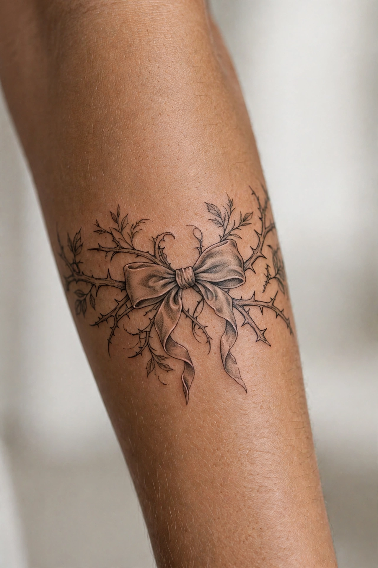 Dark velvet bow wrapped in thorns gothic tattoo