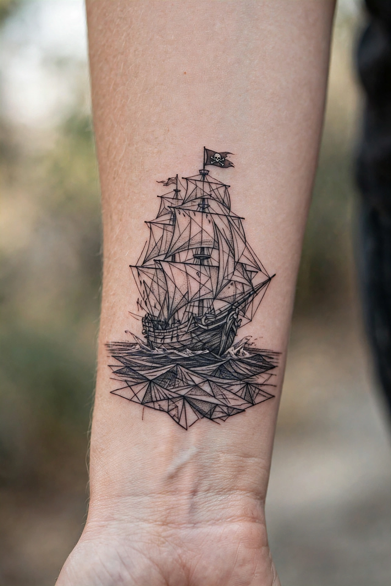 Ghost ship sailing dark waters gothic tattoo