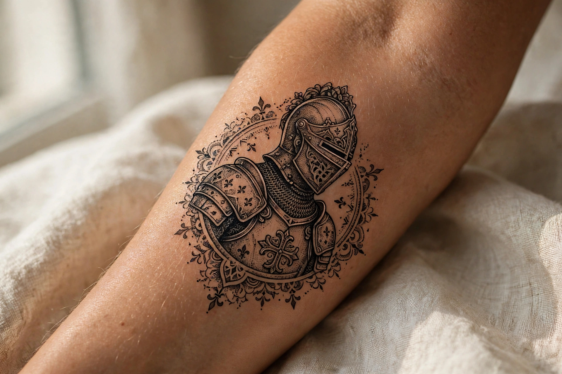 Medieval knight in full armor gothic tattoo
