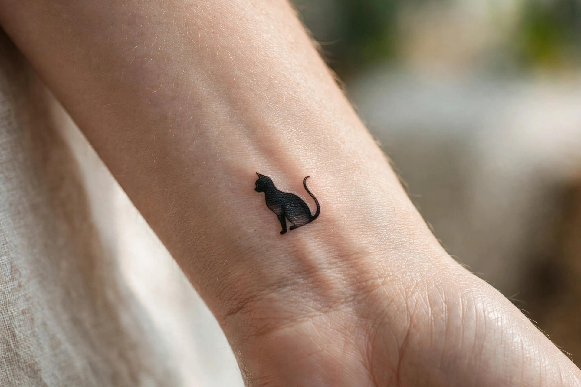 Black cat silhouette tattoo with arched back