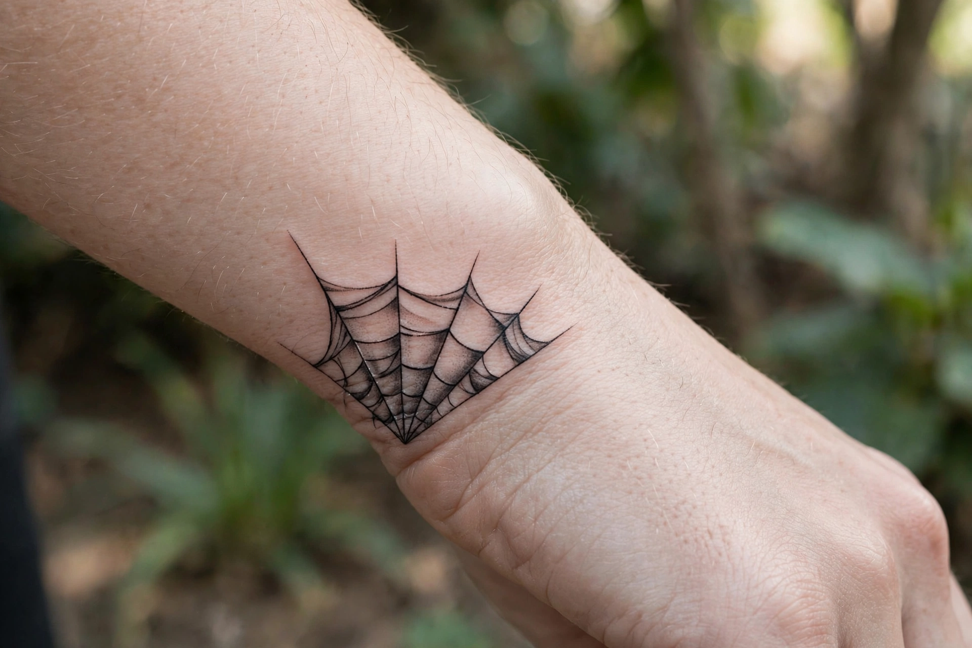 Delicate spider web tattoo on elbow or shoulder