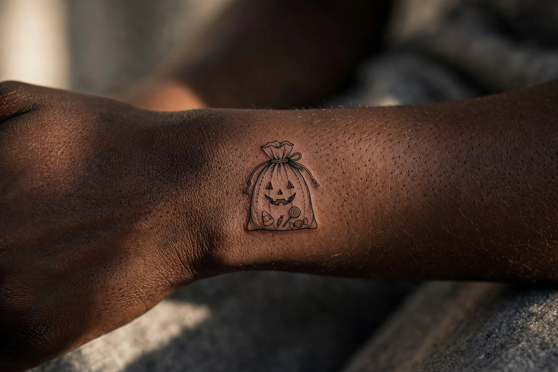Vintage trick or treat candy bag tattoo