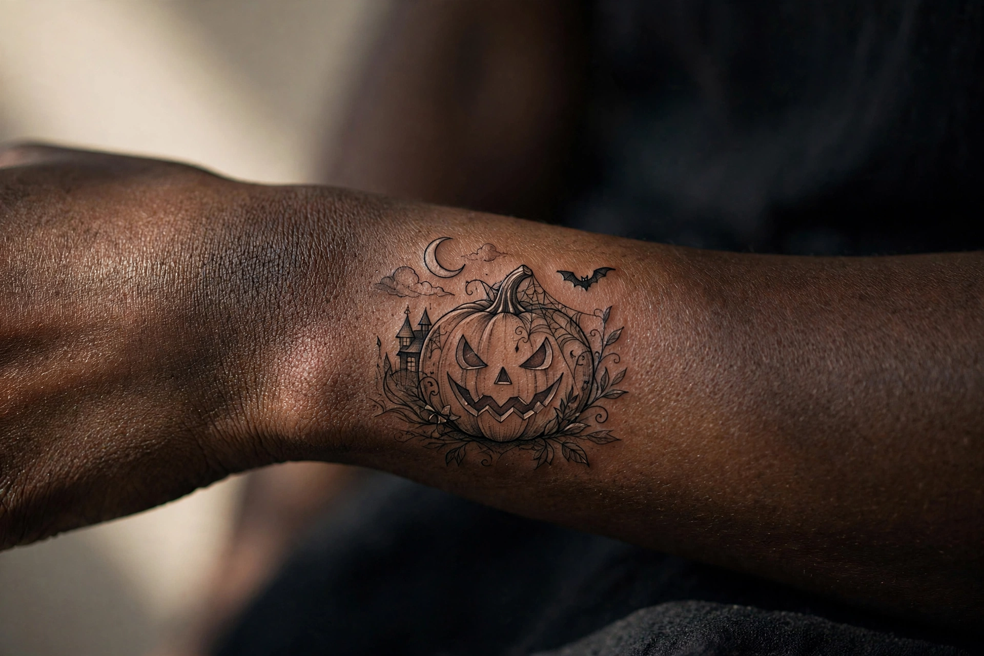 Cute ghost among mushrooms tattoo cottagecore