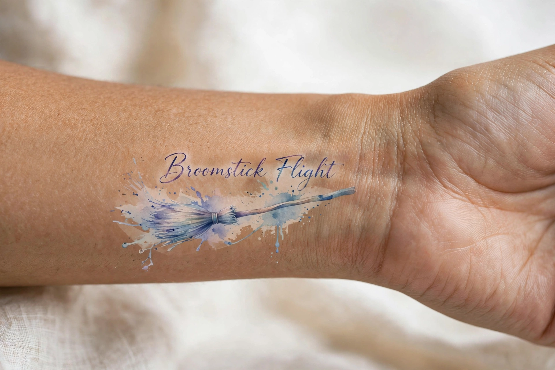 Witch flying on broomstick silhouette tattoo