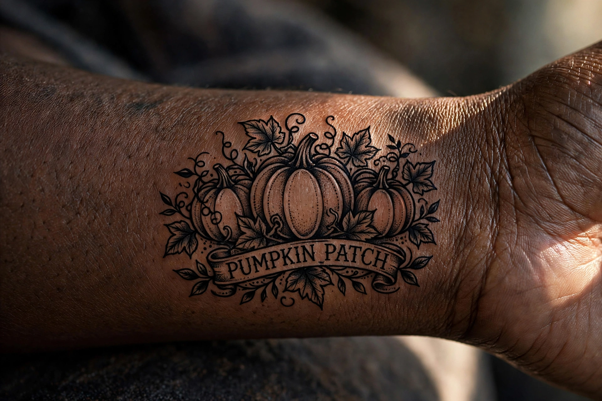 Pumpkin patch with vines tattoo autumn design