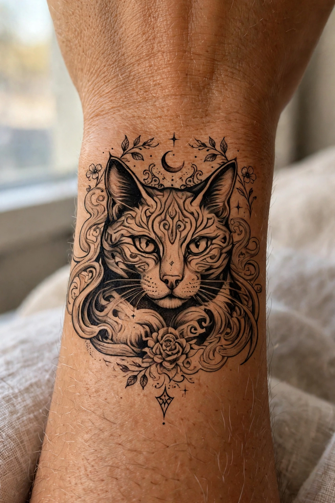 Cute ghost cat with sheet tattoo design