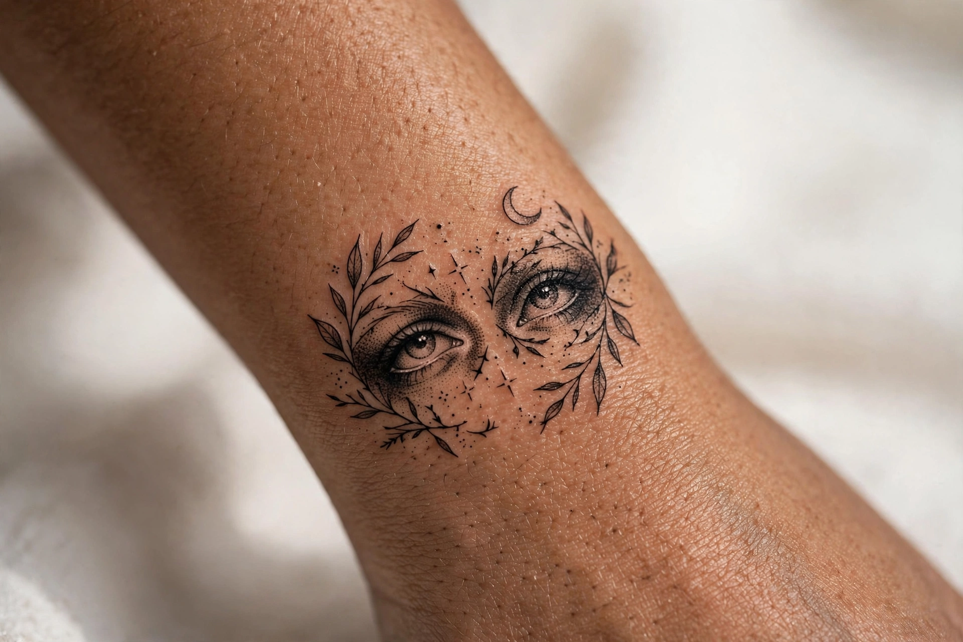 Glowing spooky eyes in darkness tattoo