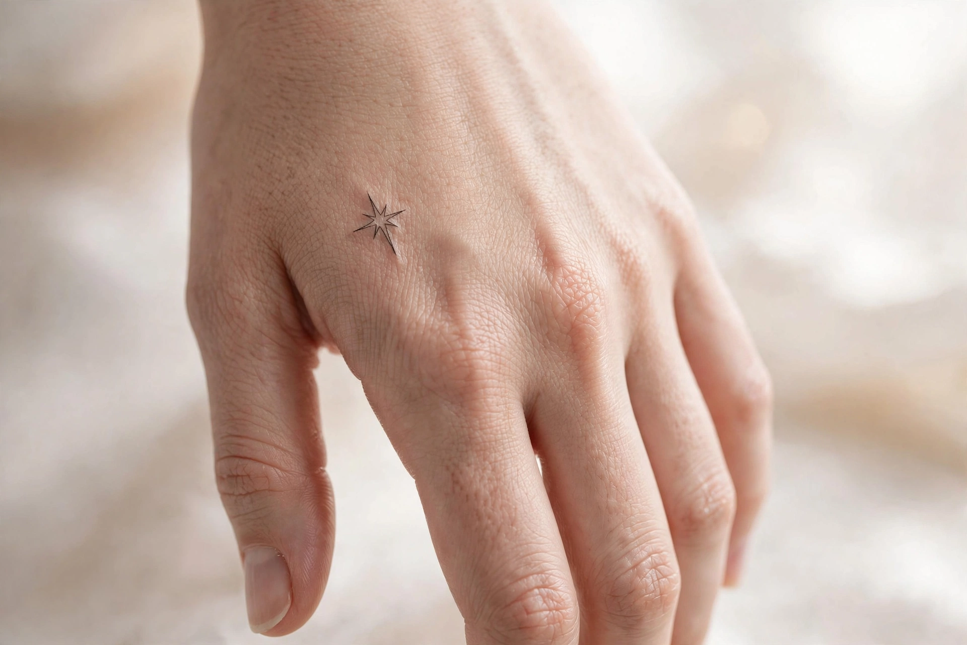 LOVE lettering tattoo across a woman's knuckles