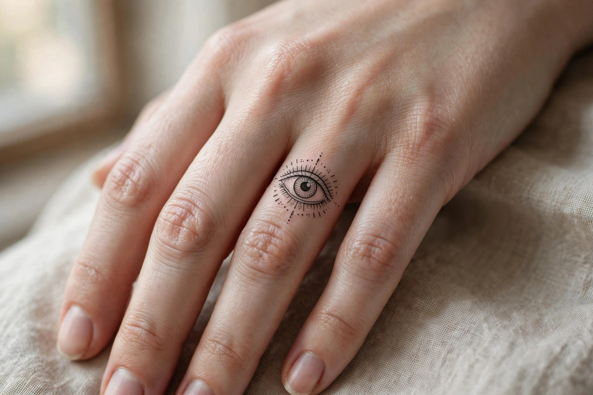 Delicate floral vine tattoo wrapping around a woman's finger