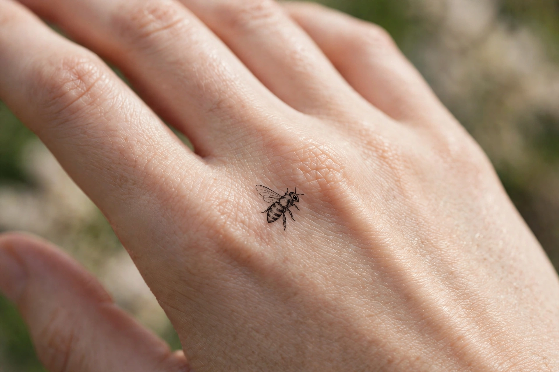 Elegant script quote tattoo along the side of a woman's hand