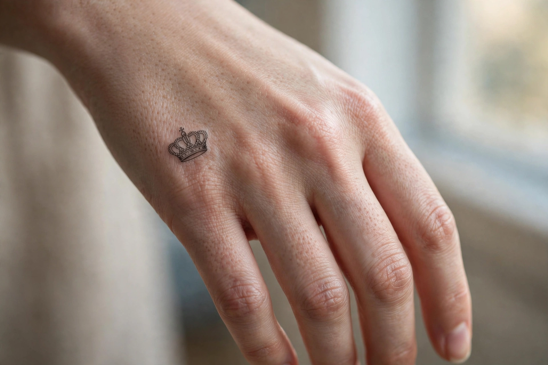 Tiny honeybee tattoo on a woman's finger