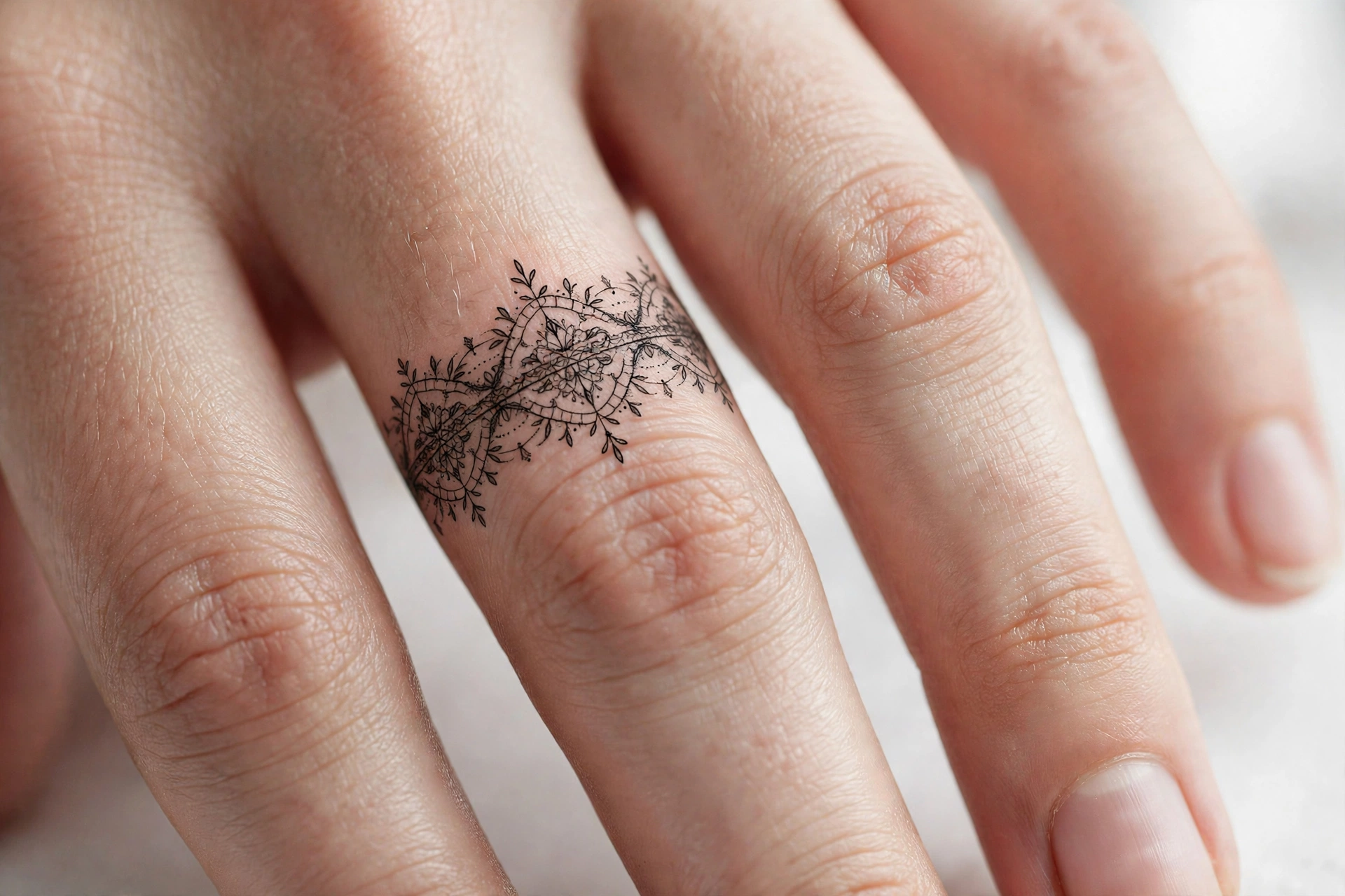 Lotus flower tattoo blooming on the back of a woman's hand