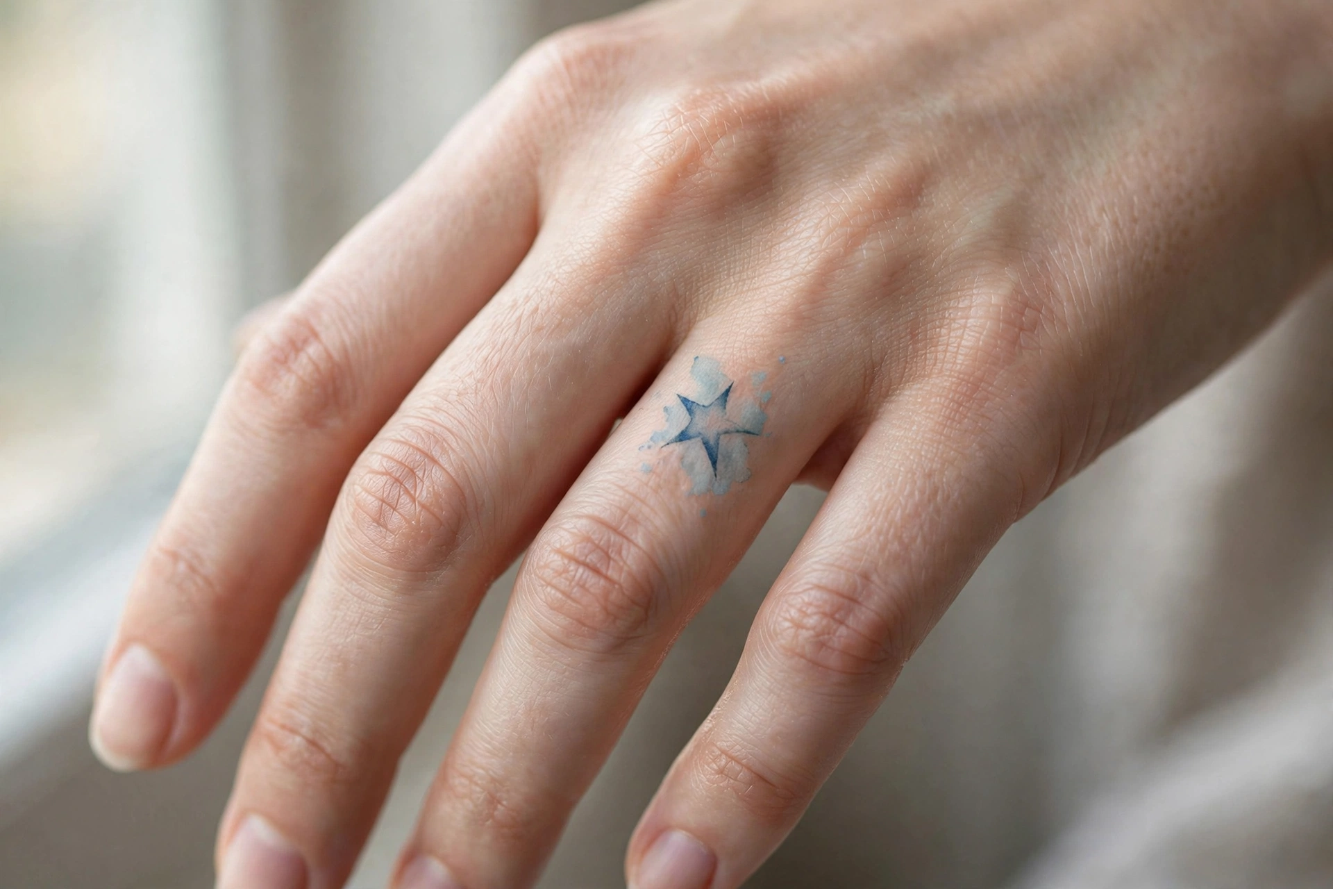 Elegant script initial letter tattoo on a woman's finger