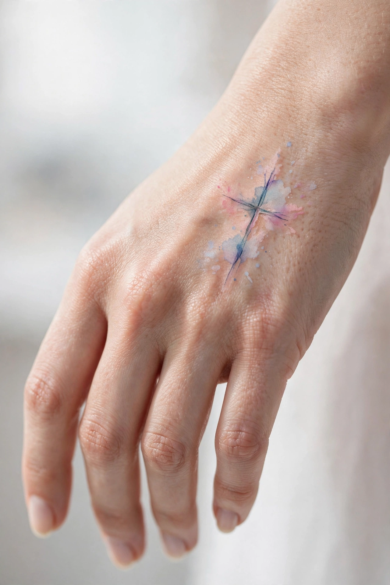Lace glove pattern tattoo wrapping a woman's finger