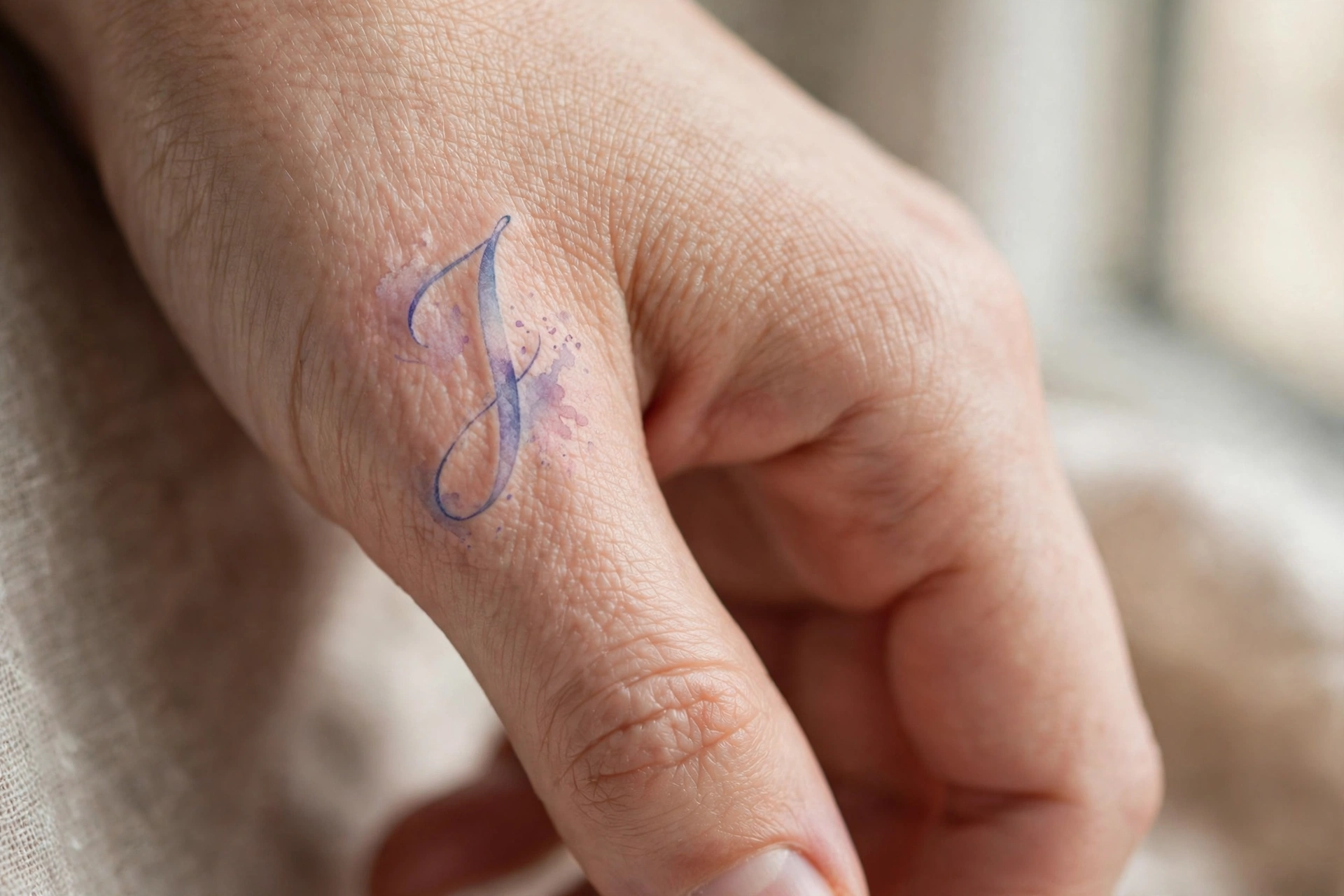 Om spiritual symbol tattoo on the side of a woman's finger